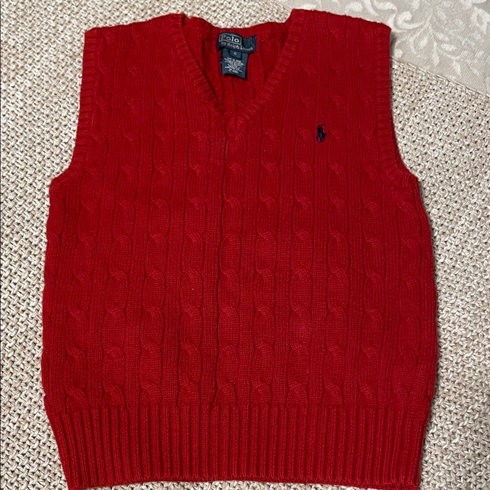 Polo by Ralph Lauren Men's V-Neck Red Sweater Vest